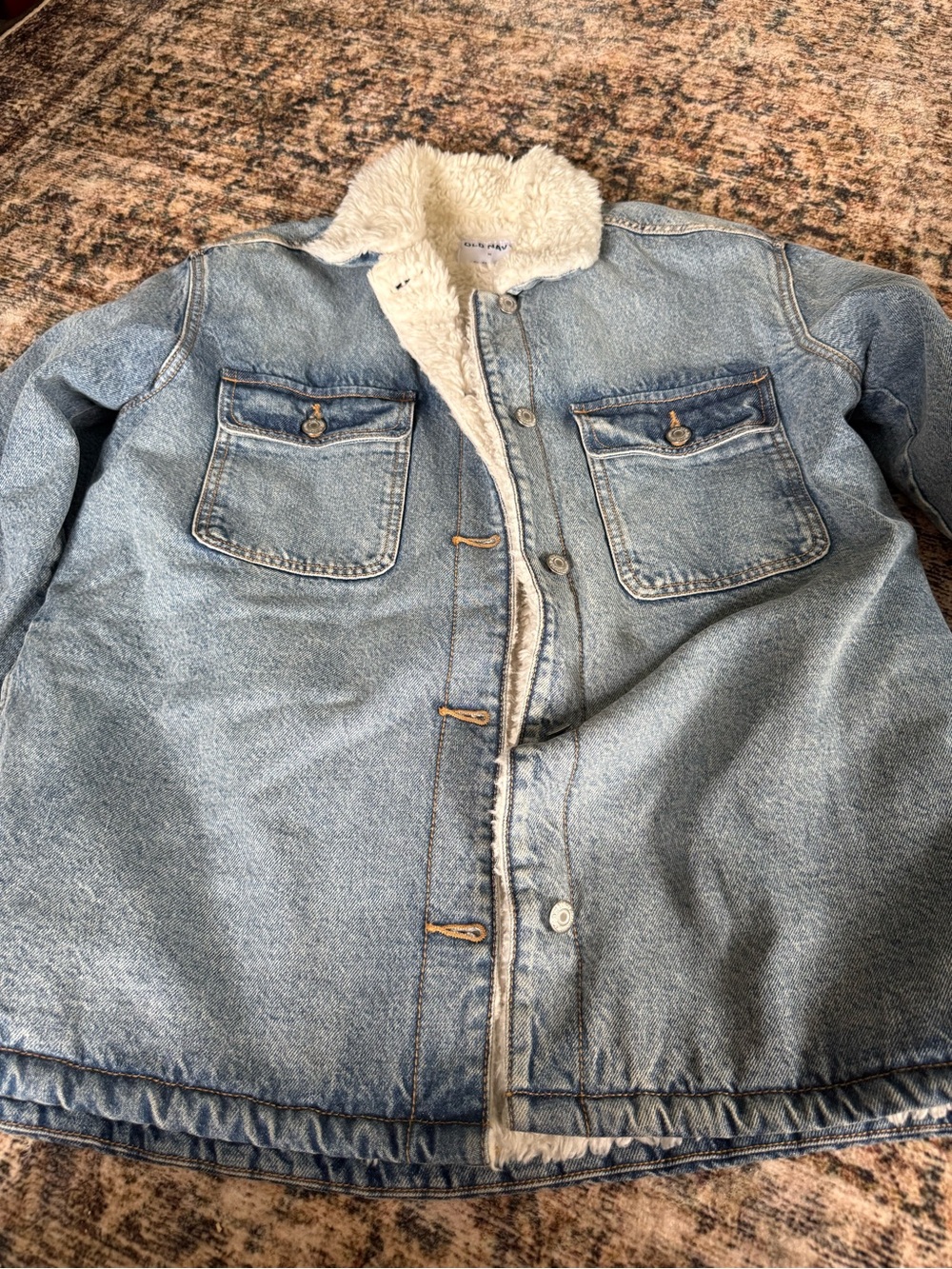 Old Navy Light Blue Denim Jean Jacket with Cream Sherpa Lining